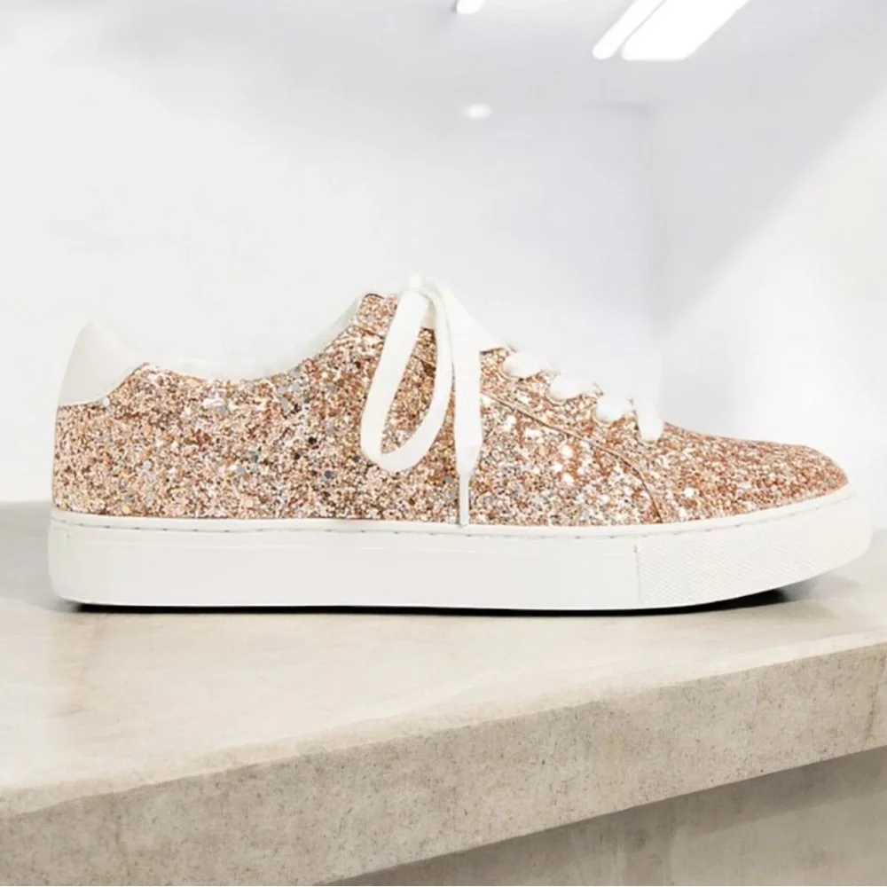 🆕J. Crew Gold Sneakers with Glittery Upper and Casual Lace-Up Design - Picture 6 of 15